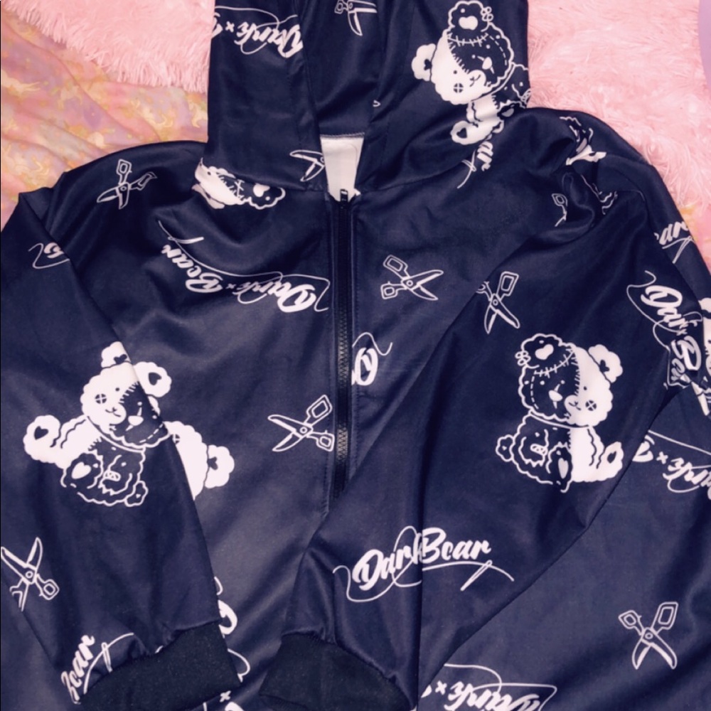 Black zip up kawaii hoodie